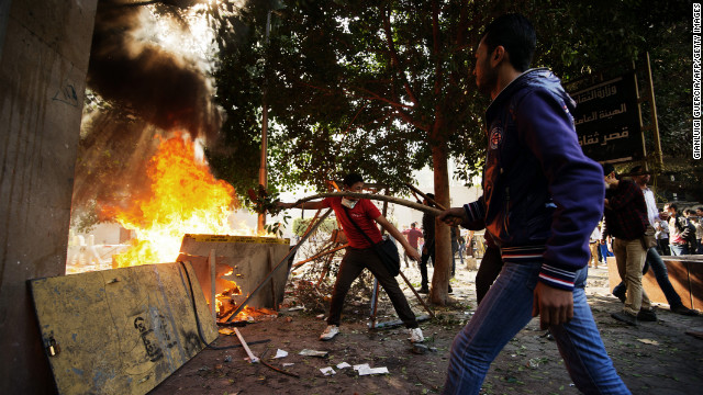 Protesters clash with Egyptian police at Simon Bolivar Square on Sunday, November 25, in Cairo. Egypt's powerful Muslim Brotherhood called nationwide demonstrations in support of Islamist President Mohamed Morsy in his showdown with the judges over the path to a new constitution. 