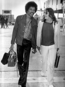 Here, Hendrix walks through the London Airport with Eric Barrett on September 2, 1970, 16 days before he died at the age of 27. His talent and contributions to both music and style have lived on, however, and musician Andre 3000 is lined up to portray Hendrix in a 2013 biopic, <a href='http://www.imdb.com/title/tt2402085/' >"All Is By My Side."</a>