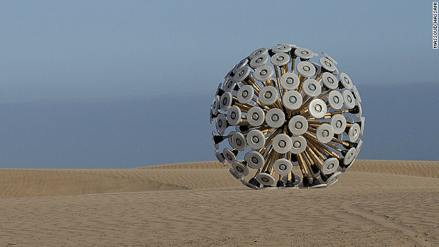 The Mine Kafon is a low-cost wind-powered mine detonator with the appearance of a giant, spiky-armed tumbleweed. 