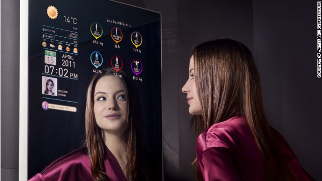 The $5,000 Cybertecture Mirror monitors health statistics and real-time social media updates.