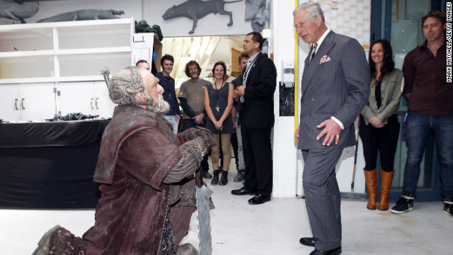 Even Britain's Prince Charles got into the spirit when he met Mark Hadlow who plays the character "Dori" at Wellington's Weta Workshop earlier this month.