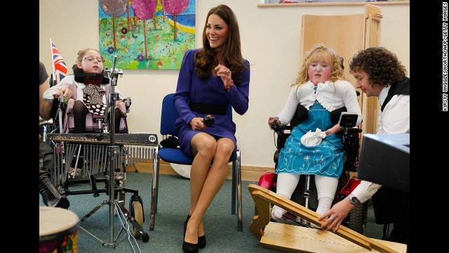 Catherine joins in a music class during a visit to The Treehouse in Ipswich, eastern England, on March 19, 2012. Her visited marked the formal opening of The Treehouse, a children's hospice service for the counties of Suffolk and Essex.