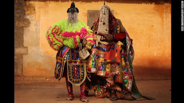 January 10: "Voodoo spirits" walk the streets in Ouidah, Benin, for the annual Voodoo festival. Ouidah is the Voodoo heartland in this West African nation and thought to be the spiritual birthplace of Voodoo.