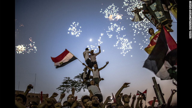 June 24: Egyptians celebrate the election of President Mohamed Morsy in Tahrir Square in Cairo. He was sworn in on June 30 as the country's first democratically elected president.