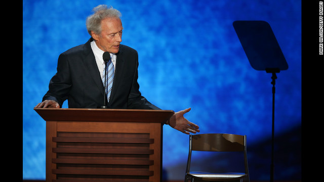 August 30: Actor Clint Eastwood speaks on the final day of the Republican National Convention in Tampa, Florida. During his speech, he addressed an "invisible" President Barack Obama sitting in an empty chair.