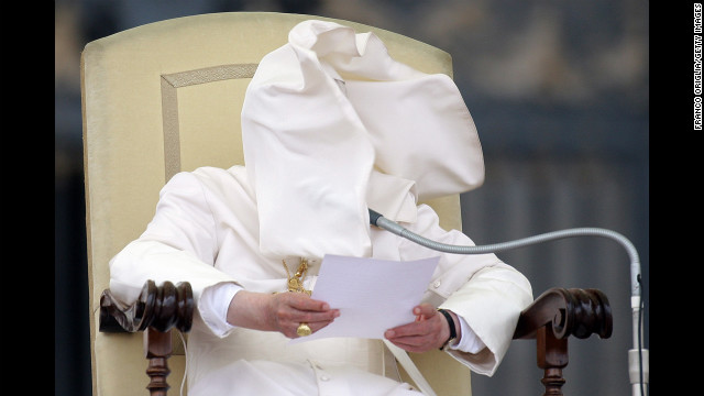 September 26: A gust of wind blows Pope Benedict XVI's cloak into his face in St. Peter's Square in Vatican City. Days later, the pope's former butler, Paolo Gabriele, was convicted of aggravated theft for leaking confidential papal documents. He was sentenced to 18 months in prison.