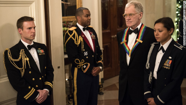 Letterman arrives at the East Room of the White House for a reception Sunday before the Kennedy Center Honors. 