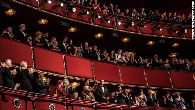 The seven honorees take their place with President Barack Obama and first lady Michelle Obama during the awards ceremony Sunday night at the Kennedy Center.