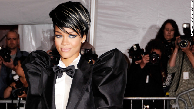 Rihanna wears a menswear-inspired look to the 2009 Costume Institute gala at the Metropolitan Museum of Art in New York City.