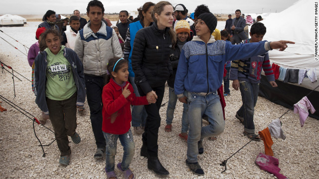 Angelina Jolie, special envoy for the U.N. refugee agency, meets with Syrian refugees at the Zaatari refugee camp outside Mafraq, Jordan, on December 6. 