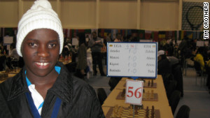 Phiona Mutesi relishes her first victory at the 2010 Chess Olympiad in Khanty-Mansiysk, Russia