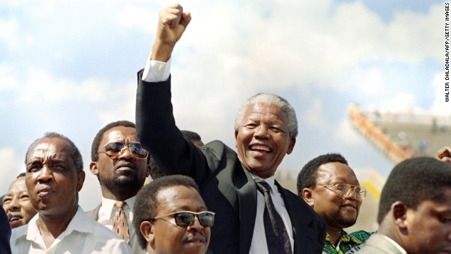 Mandela in Mmabatho for an election rally on March 15, 1994.