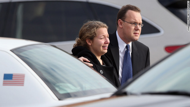 Family and friends depart Jessica's funeral on December 18 in Newtown.