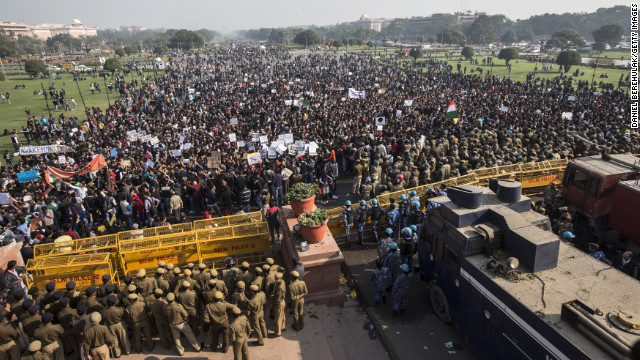 Students chant anti-police slogans during a protest against the Indian government's reaction to recent rape incidents in India, on Saturday, December 22, in New Delhi, India. The demonstration was prompted by wide public outrage over what police said was the gang-rape and beating of a 23-year-old woman on a moving bus in the capital last Sunday.