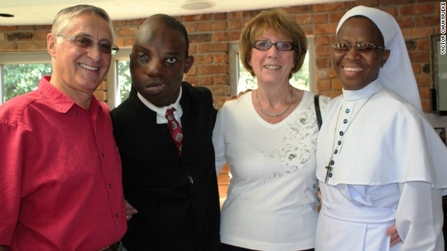 Victor Chukwueke (second from the left) is shown with his surgeon, Dr. Ian Jackson, the doctor's wife and the nun who has cared for him since he came to the United States.
