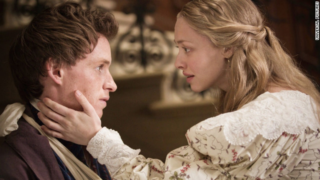 Eddie Redmayne stars as Marius and Amanda Seyfried as Cosette in the musical 