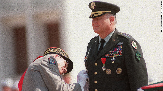 Schwarzkopf is decorated with the medal of Grand Officer of the Legion of Honor, the highest French distinction awarded to a foreign policy figure by Gen. Maurice Schmitt, who led the French contingent to the allied operation against Iraq, at a ceremony at the Aubagne base, the French Foreign Legion base, in Southern France on July 24, 1991. 