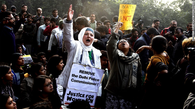 Students in New Delhi, India, on Thursday, December 27, protest a recent brutal gang-rape in the city. Authorities erected security barriers throughout New Delhi's key government district after two days of street battles following a woman's gang rape on a bus on December 16. Indian Prime Minister Manmohan Singh has appealed for calm and pledged safety for women and children.