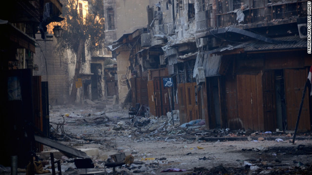 A street is filled with debris after fighting between Syrian government forces and rebels in Aleppo on January 3.