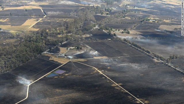Bushfires in 2009 left thousands of hectares of farmland charred and ruined in Australia's Victoria state.