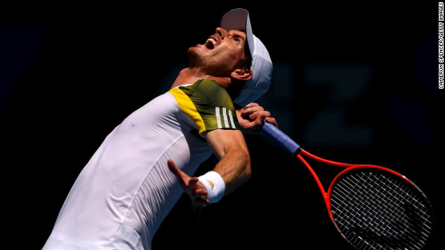 Andy Murray of Great Britain serves in his first-round match against Robin Haase of the Netherlands during the 2013 Australian Open in Melbourne on Tuesday, January 15. The two-week tennis tournament continues through January 27.