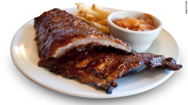 Chili's full rack of baby back ribs with Shiner Bock BBQ sauce has 1,660 calories, 39 grams of saturated fat and 5,025 milligrams of sodium. Add 670 calories if you eat the fries and cinnamon apples that come as sides. 
