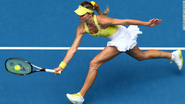 Maria Kirilenko of Russia stretches for a forehand in her second-round match against Shuai Peng of China during Day Four of the 2013 Australian Open on Thursday, January 17, in Melbourne, Australia. The two-week tennis tournament continues through January 27. Kirilenko won 7-5, 6-2.