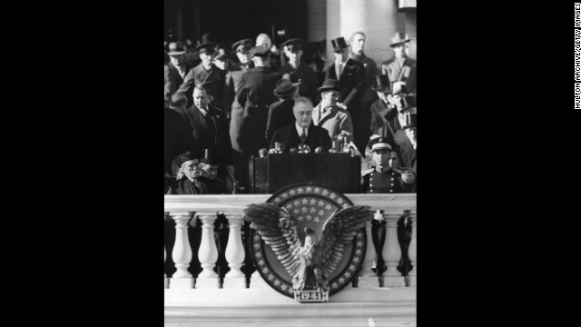 Franklin D. Roosevelt gives his third inaugural address on January 20, 1941.