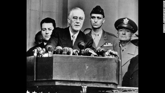 Franklin D. Roosevelt delivers his fourth and final inauguration speech on January 20, 1945. He was the last president allowed to hold more than two terms.