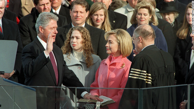 Bill Clinton is sworn in for the second time on January 20, 1997.