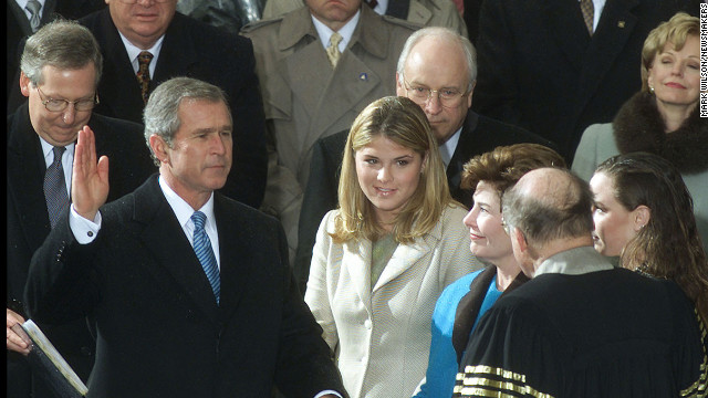 George W. Bush is sworn in for his first term on January 20, 2001.