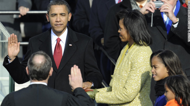 Barack Obama is sworn in as the first African-American president of the United States on January 20, 2009.