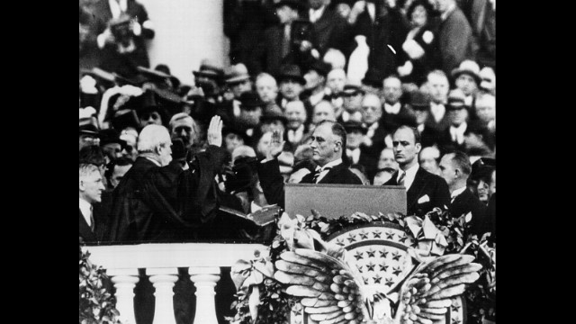 Franklin Delano Roosevelt is sworn in for his first term on March 4, 1933. 