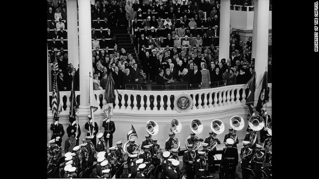 Chief Justice Warren E. Burger administers the oath of office to Richard M. Nixon for his second term at the U.S. Capitol, January 20, 1973.