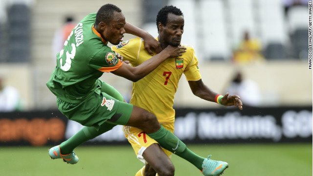 Zambia's Stoppila Sunzu and Ethiopia's Ahmed Said in action during the 1-1 draw in Nelspruit.