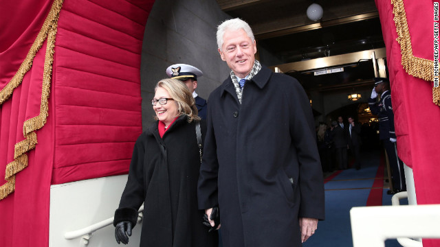 Clinton and her husband arrive for the inauguration for President Barack Obama's second term at the U.S. Capitol on January 21.