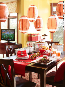 Sandra Lee's game day buffet tablescape.