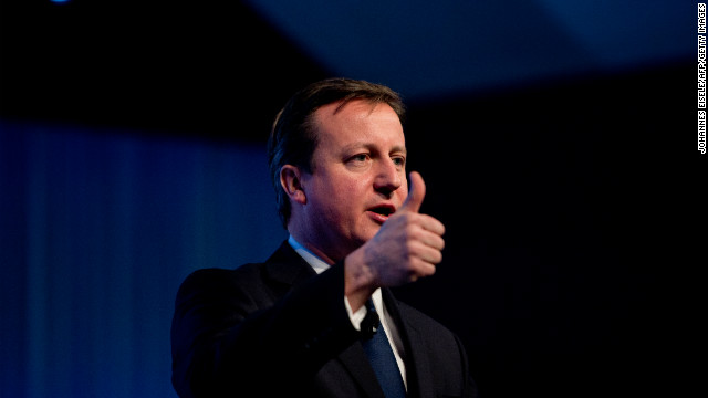 British Prime Minister David Cameron gives the thumbs up on during his talk at the annual World Economic Forum. Cameron said that Britain was not turning its back on Europe, after angering his EU partners by announcing plans for a referendum on membership. 