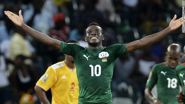 Alain Traore celebrates scoring in Burkina Faso's 4-0 win over Ethiopia in Mbombela. 