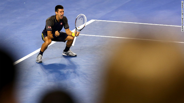 Novak Djokovic of Serbia celebrates winning the men's singles final match against Andy Murray of Great Britain at the Australian Open in Melbourne on Sunday, January 27. Djokovic won 6-7 (2), 7-6 (3), 6-3, 6-2.