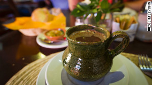 Chocolate, Oaxacan style, served warm with water. 