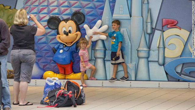 Orlando's airport ranked No. 1 for keeping kids entertained, as evidenced by Mickey Mouse's presence at the airport. 