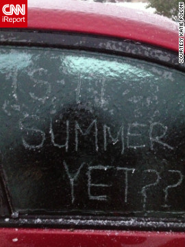 Freezing rain in Centerville, Utah, left graphic designer Katie Poloni's car wrapped in a thin layer of ice. "We didn't know what to do. Spent an hour trying to scrape the ice off my car and gave up to write this message."