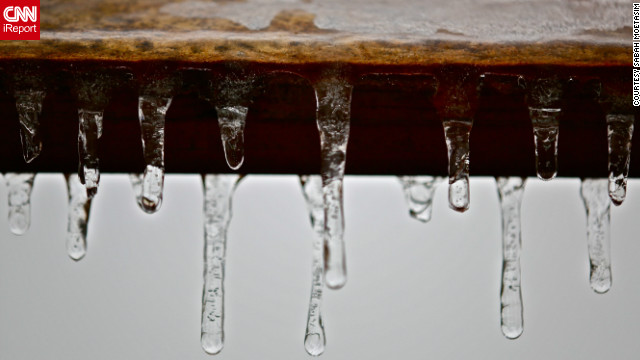 Ice and snow are not very common in Knoxville, Tennessee, says Sabah Moetasim, so "we tend to enjoy these situations and capture them in memories." She used a macro lens to capture this shot of icicles hanging off a backyard swing on January 25, the day a wintry mix of rain and snow hit the area. 