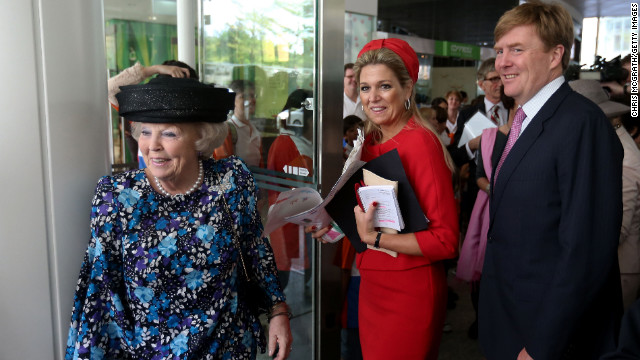  Queen Beatrix of the Netherlands, left, her son Prince Willem-Alexander, right, and his wife Princess Maxima attend an event on a tour of Singapore on January 25. Beatrix is abdicating the throne to her son.
