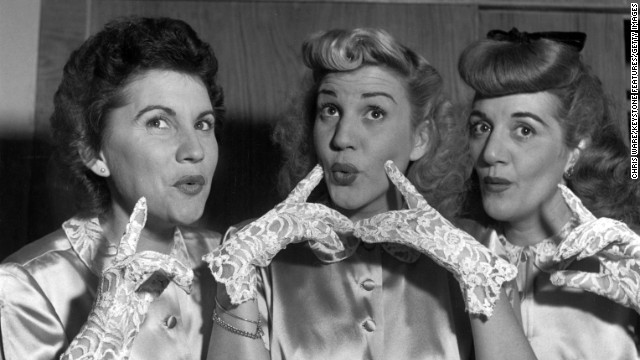 Patty Andrews, center, the last surviving member of the Andrews Sisters, died at her Northridge, California, home on January 30, her publicist Alan Eichler said. She was 94. Patty is seen in this 1948 photograph with her sisters Maxene, left, and Laverne.