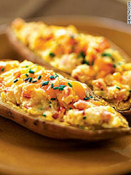 Get a boost of beta-carotene and cut out much of the fat in traditional recipes with this shortcut to classic twice-baked potatoes. A serving is 341 calories. Try this recipe: Twice-baked sweet potatoes 