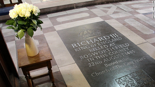 White roses at the memorial to Richard III in Leicester Cathedral. The monarch was buried nearby