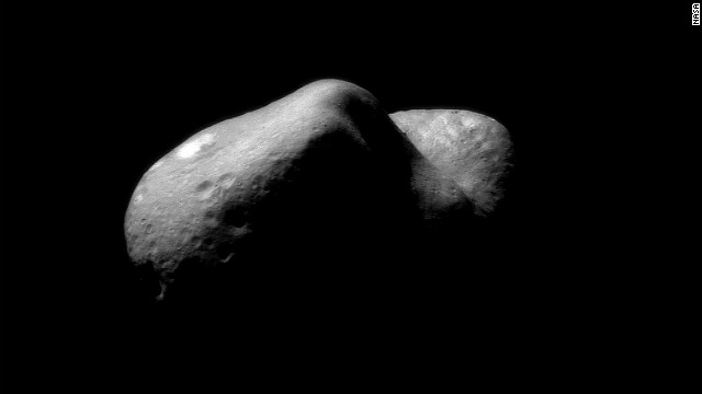 If you really want to know about asteroids, you need to see one up close. NASA did just that. A spacecraft called NEAR-Shoemaker, named in honor of planetary scientist Gene Shoemaker, was the first probe to touch down on an asteroid, landing on the asteroid Eros on February 12, 2001. This image was taken on February 14, 2000, just after the probe began orbiting Eros.
