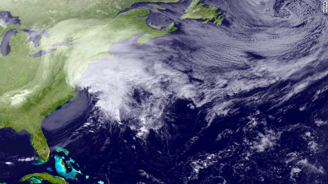 A satellite image released by the National Oceanic &amp; Atmospheric Administration on Friday, February 8, shows a large storm over the northeastern United States. Blizzard and winter storm warnings are in effect for most of the area, with the storm expected to dump between 24 and 36 inches (60-90 centimeters) of snow over the next 36 hours.